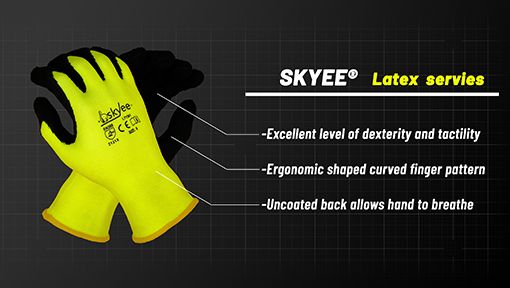 Luva de nylon sem costura de alta visibilidade com aderência de espuma respirável revestida de látex na palma e nos dedos
